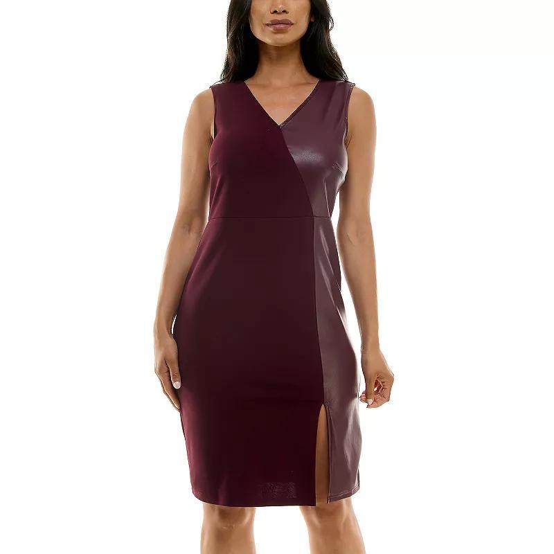 Womens Nina Leonard Mixed Pleather Sheath Dress Product Image