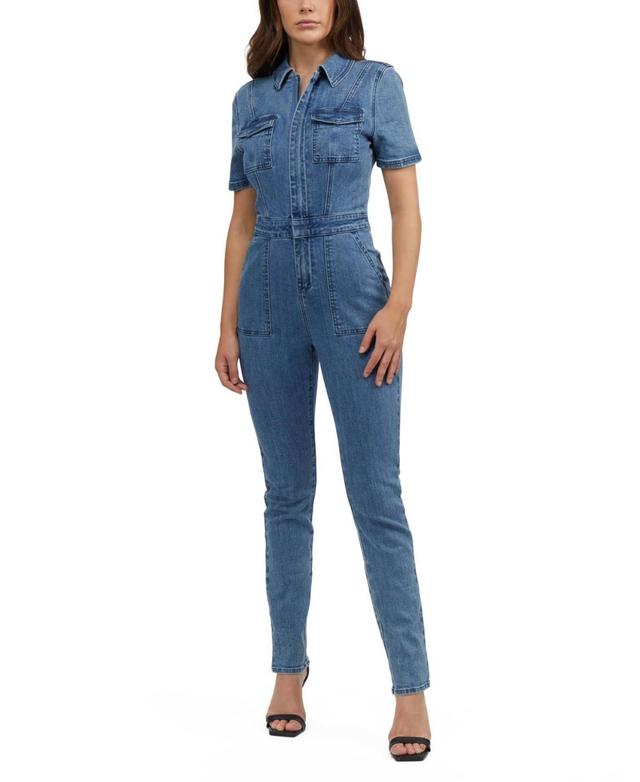 Bebe Womens Straight Leg Zip Front Denim Jumpsuit Product Image