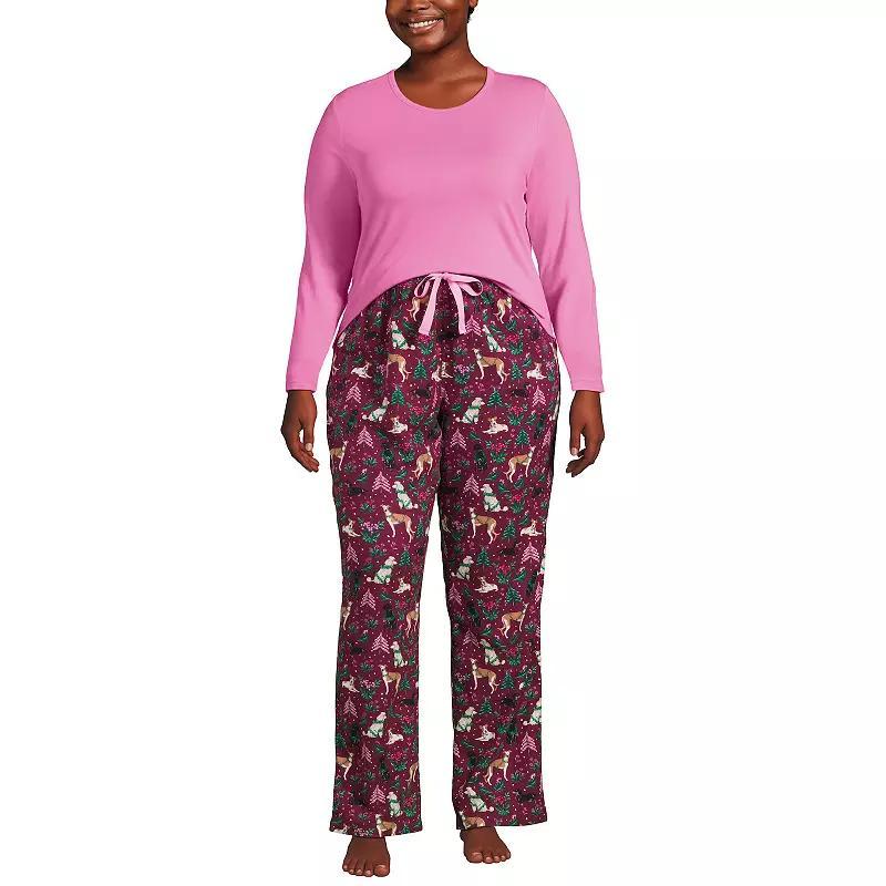 Plus Size Lands End Knit Long Sleeve Pajama Top & Flannel Pajama Pants Sleep Set, Womens Product Image