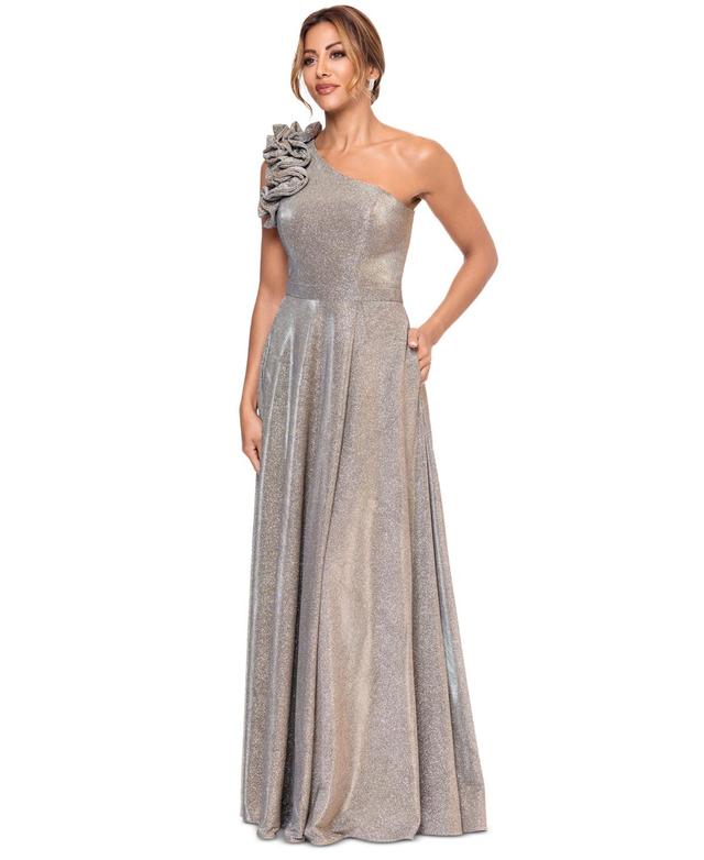 Xscape Womens Embellished-One-Shoulder Glitter Ball Gown Product Image