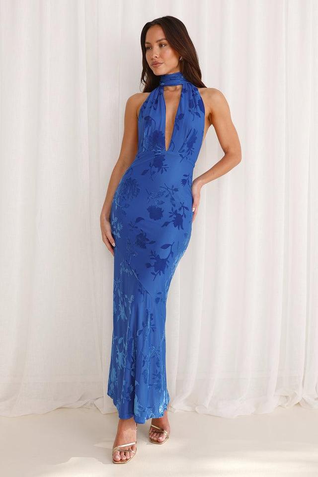 Shallow Love Halter Maxi Dress Blue Product Image