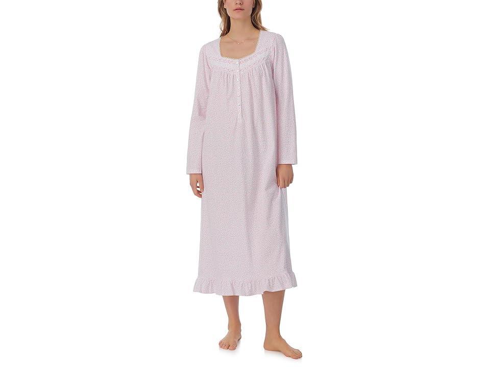 Eileen West Cotton Knit Long Sleeve Long Gown Ditsy) Women's Pajama Product Image