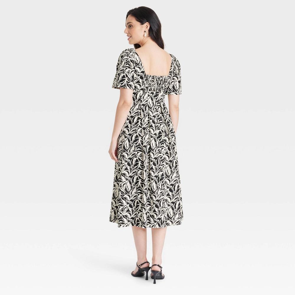 Women's Short Sleeve Midi Dress - A New Day™ Black/White Floral 6 Product Image