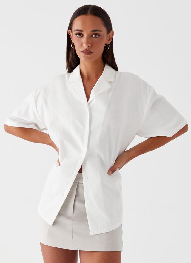 Hadley Open Back Short Sleeve Shirt - White Product Image