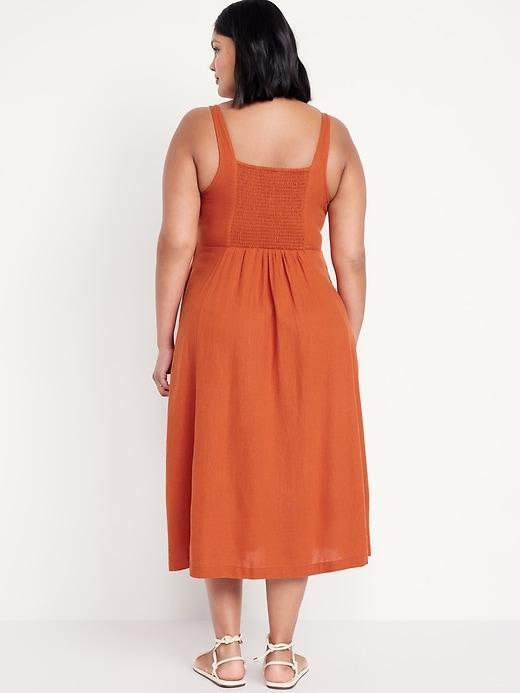 Fit &amp; Flare Linen-Blend Midi Dress Product Image