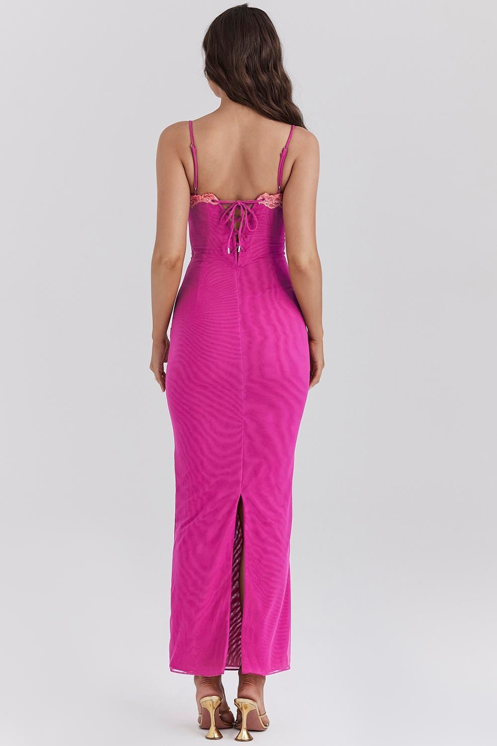 Aiza Raspberry Lace Trimmed Maxi Dress Product Image