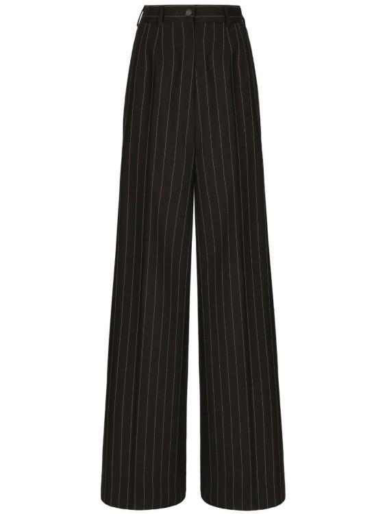 Pinstripe-print Wide-leg Trousers In Black Product Image