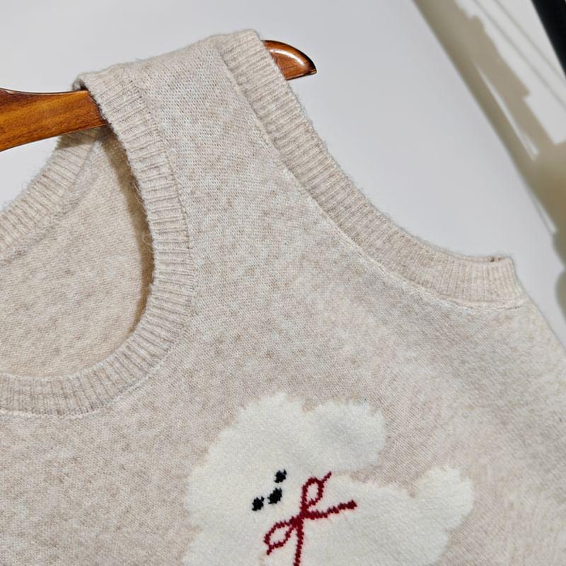 Round Neck Dog Print Sweater Vest Product Image