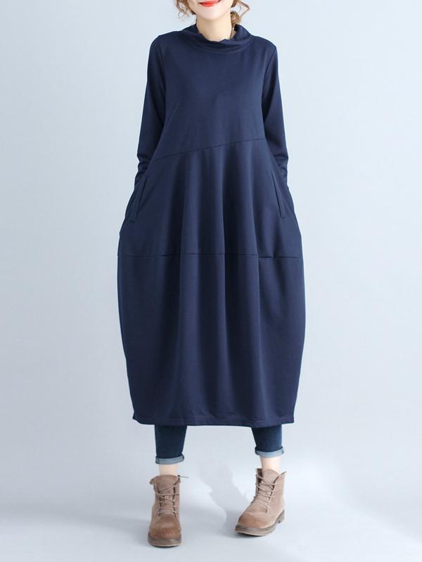 Casual Loose Plus Size Solid Color Hooded Midi Dresses Product Image