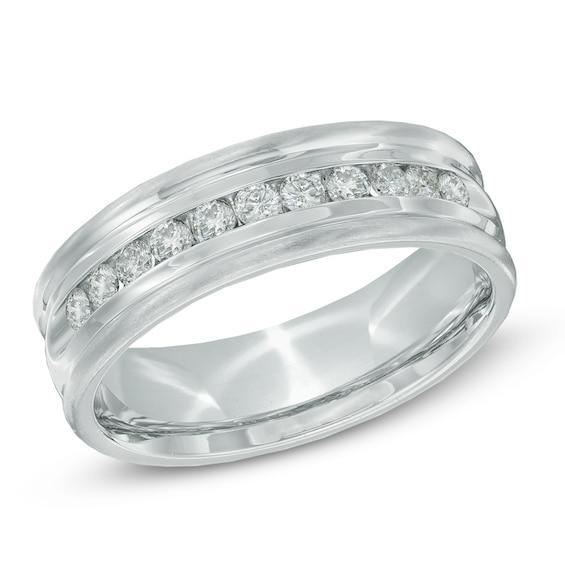 Men's 1/2 CT. T.w. Diamond Comfort Fit Wedding Band in 14K White Gold Product Image