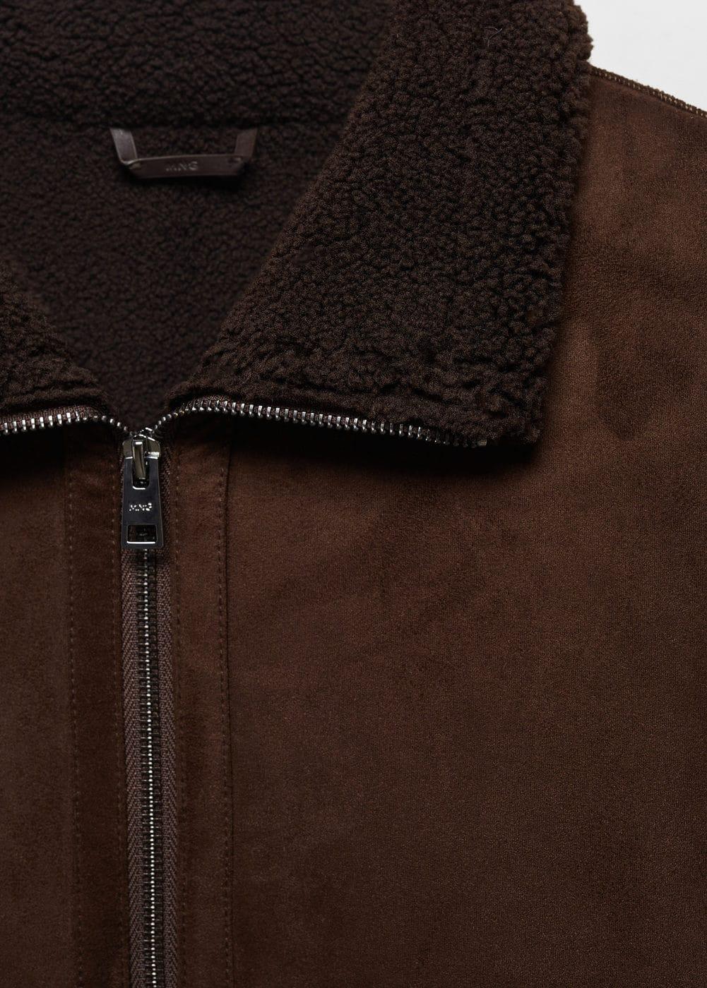 Mango Mens Shearling-Lined Leather-Effect Jacket Product Image