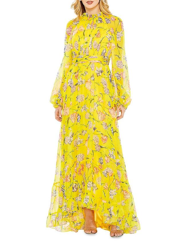 Womens Floral Chiffon Ruffled Gown Product Image