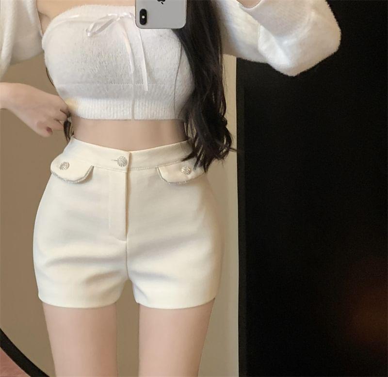 High Waist Plain Dress Shorts Product Image