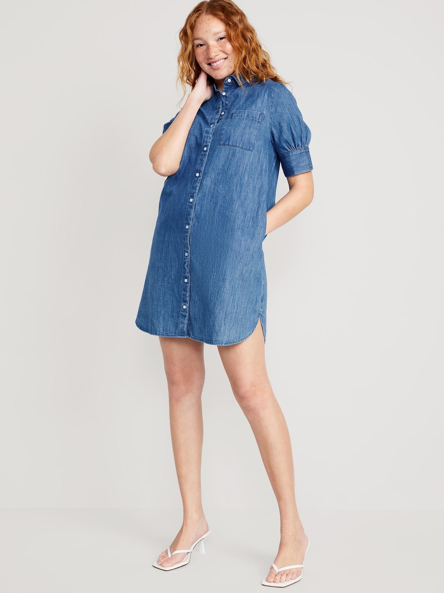 Short-Sleeve Jean Shirt Dress Product Image