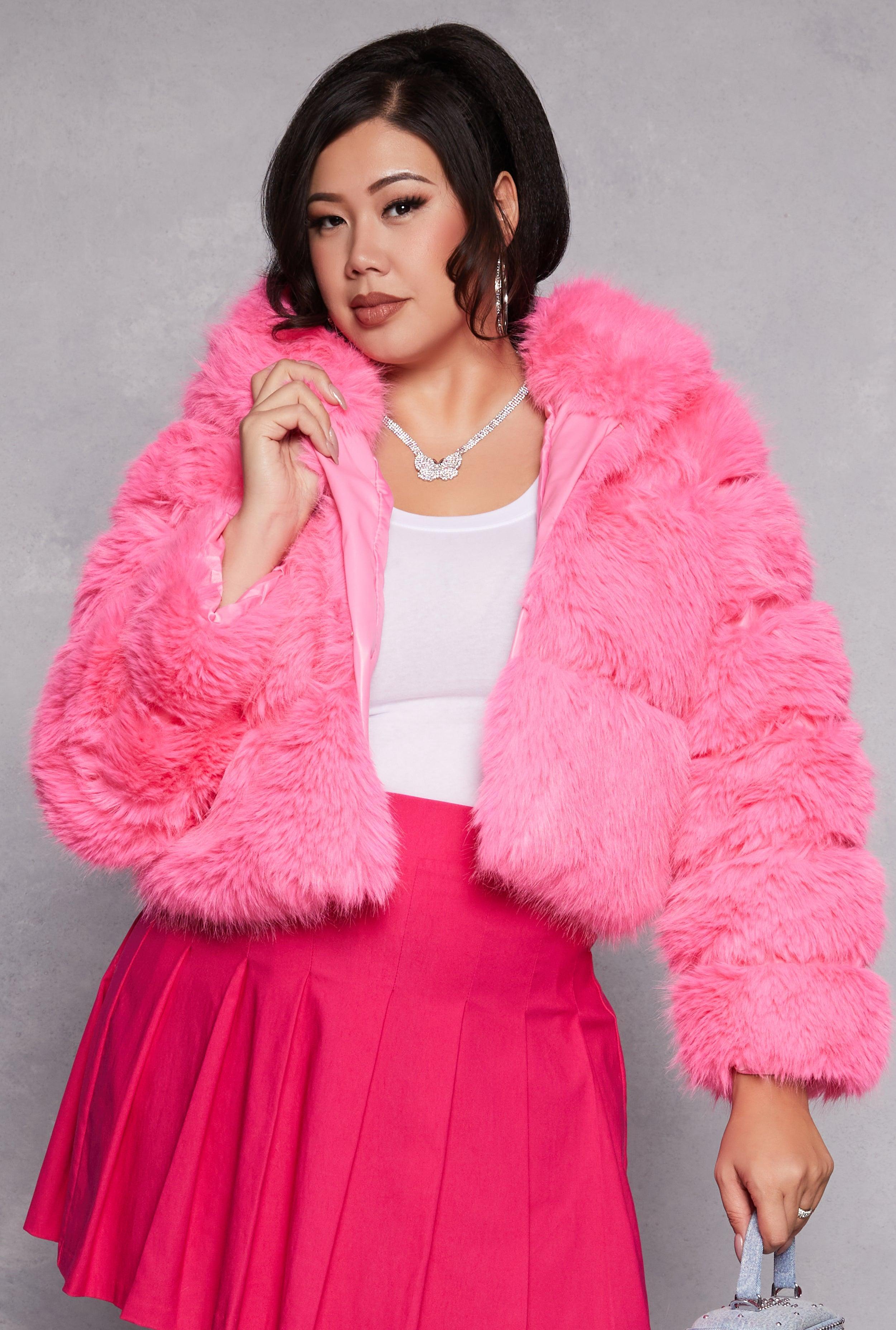 Womens Plus Size Faux Fur Hooded Cropped Jacket Product Image