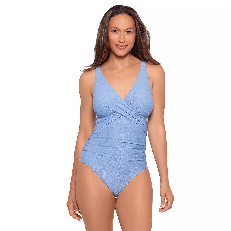 Womens Bal Harbour Paisley Textured Cross Front One-Piece Swimsuit Product Image