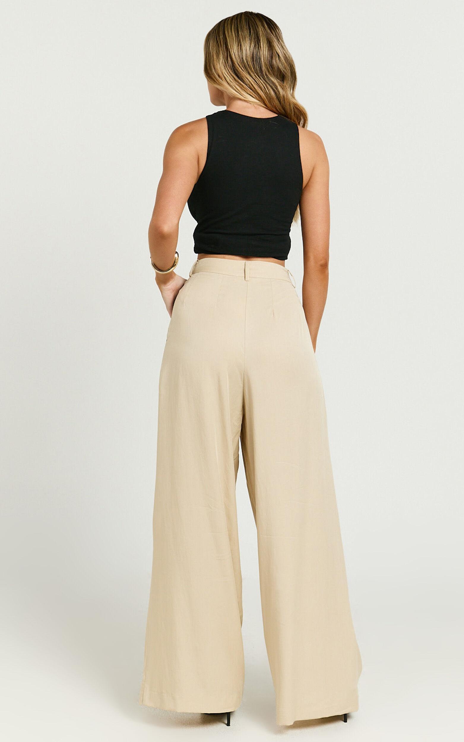 Clarke Pants - High Waist Wide Leg Pants in Stone Product Image