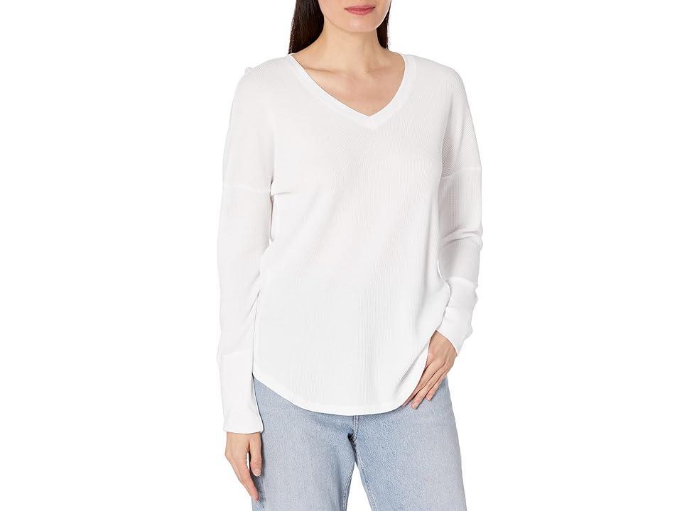 Mod-o-doc Cotton Modal Thermal Long Sleeve V-Neck Tunic (White) Women's Clothing Product Image