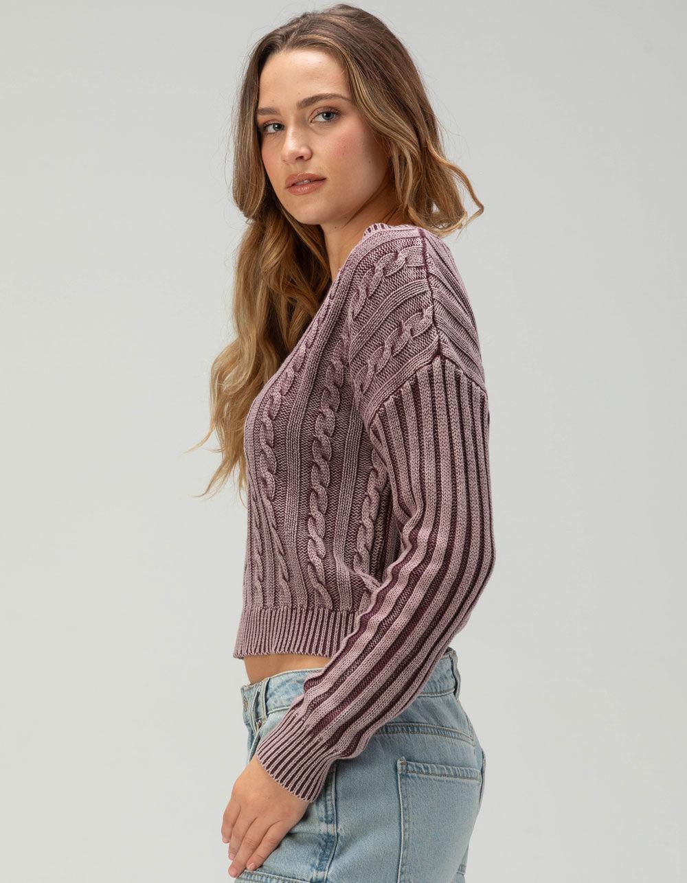 RSQ Womens Washed Cable Knit V-Neck Sweater Product Image