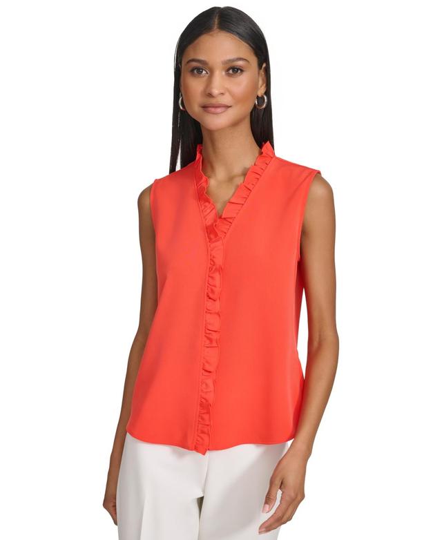 Women's V-Neck Ruffle-Trim Sleeveless Top Product Image