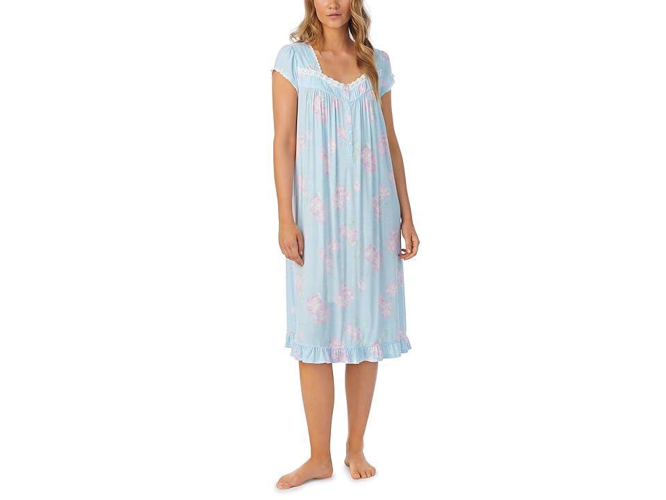 Eileen West Modal Cap Sleeve Waltz Gown (Aqua Floral) Women's Pajama Product Image