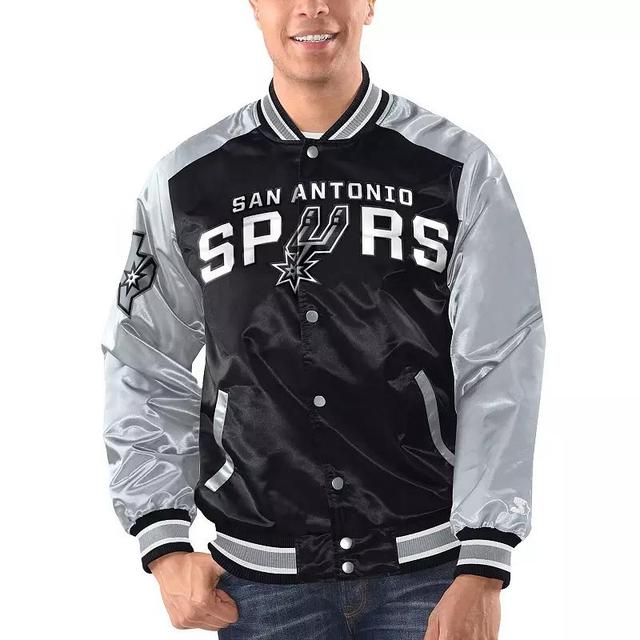 Mens Starter /Silver San Antonio Spurs Renegade Satin Full-Snap Varsity Jacket Product Image