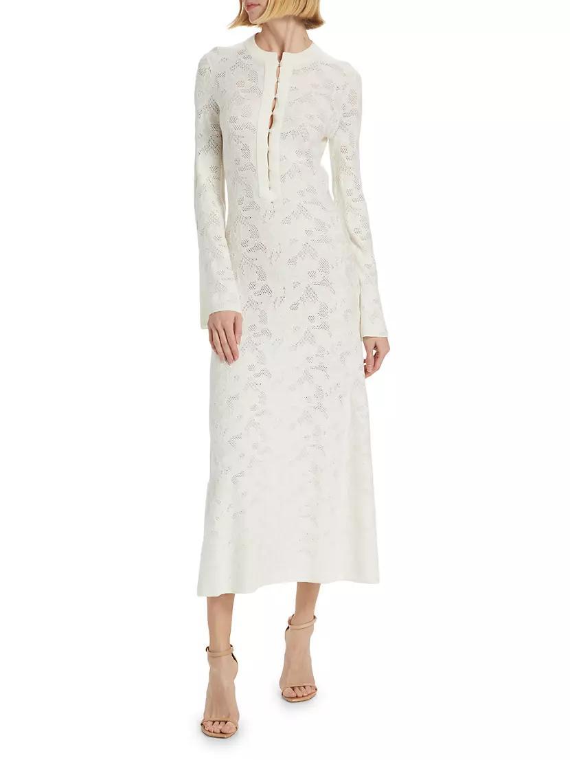 Embroidered Wool & Silk Midi-Dress Product Image