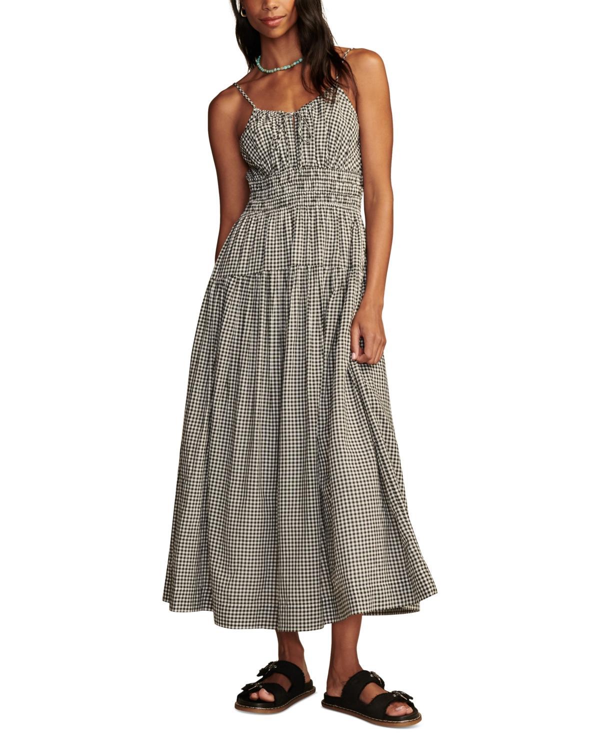 Lucky Brand Womens Checked Smocked-Bodice Midi Dress Product Image