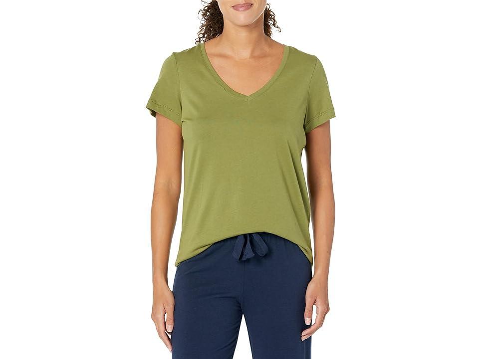 HUE Solid Short Sleeve V-Neck PJ Tee (Loden) Women's Pajama Product Image