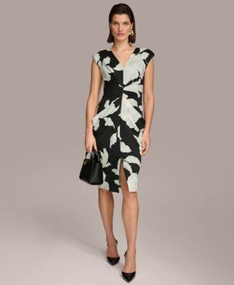 Donna Karan Womens Cap-Sleeve V-Neck Scuba Dress Product Image