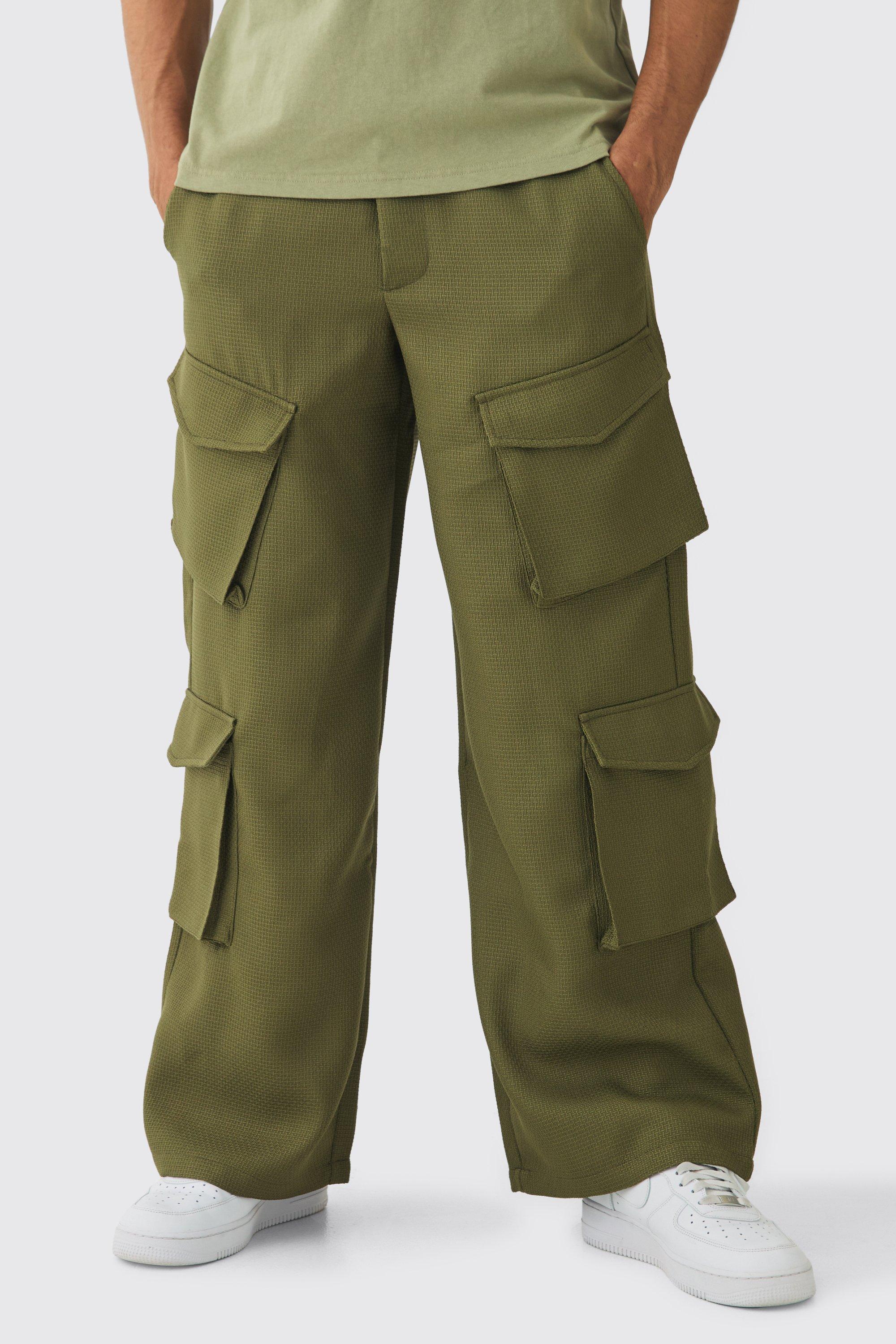 Fixed Waist Wide Textured Multi Pocket Cargo Pants | boohooMAN USA product image