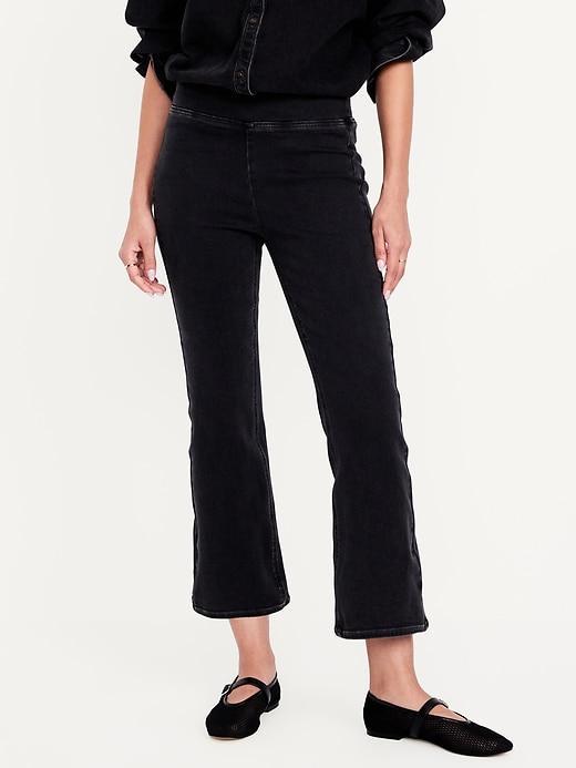 High-Waisted Weekender Pull-On Crop Flare Jeans Product Image