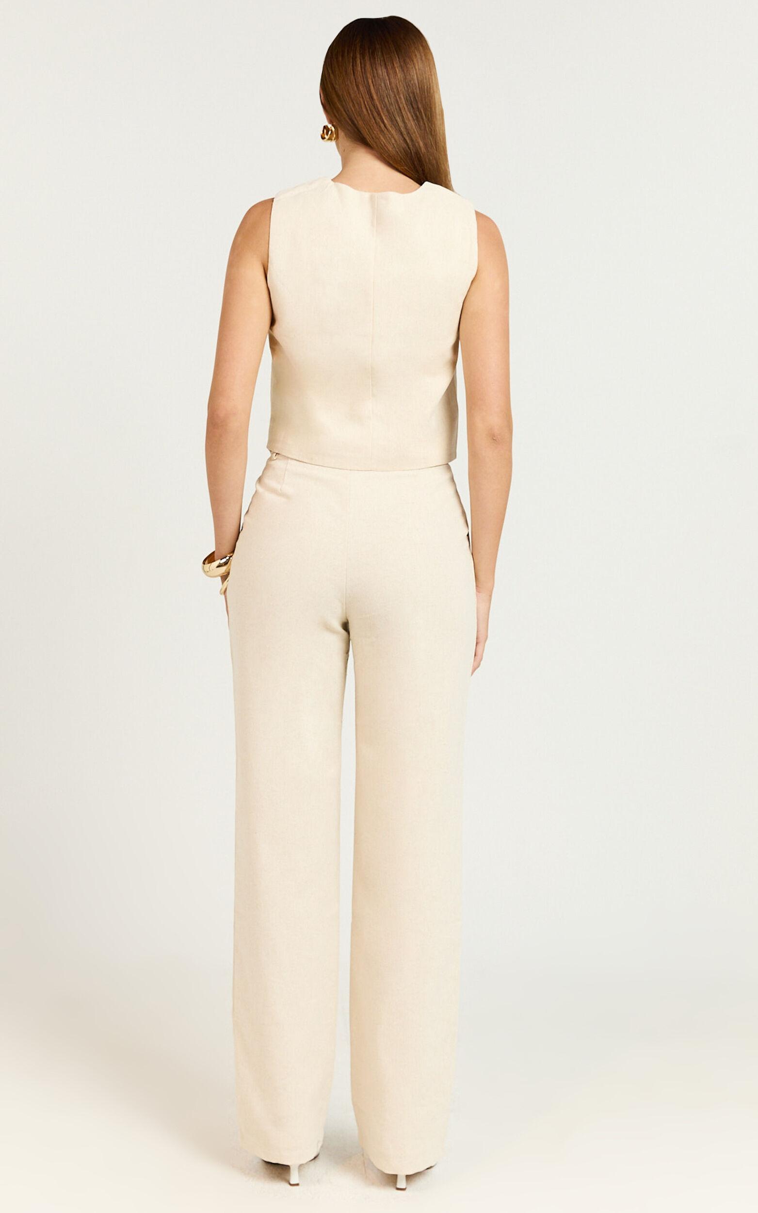 Kiraye Pants - Linen Look High Waist Tailored Pants in Natural Product Image