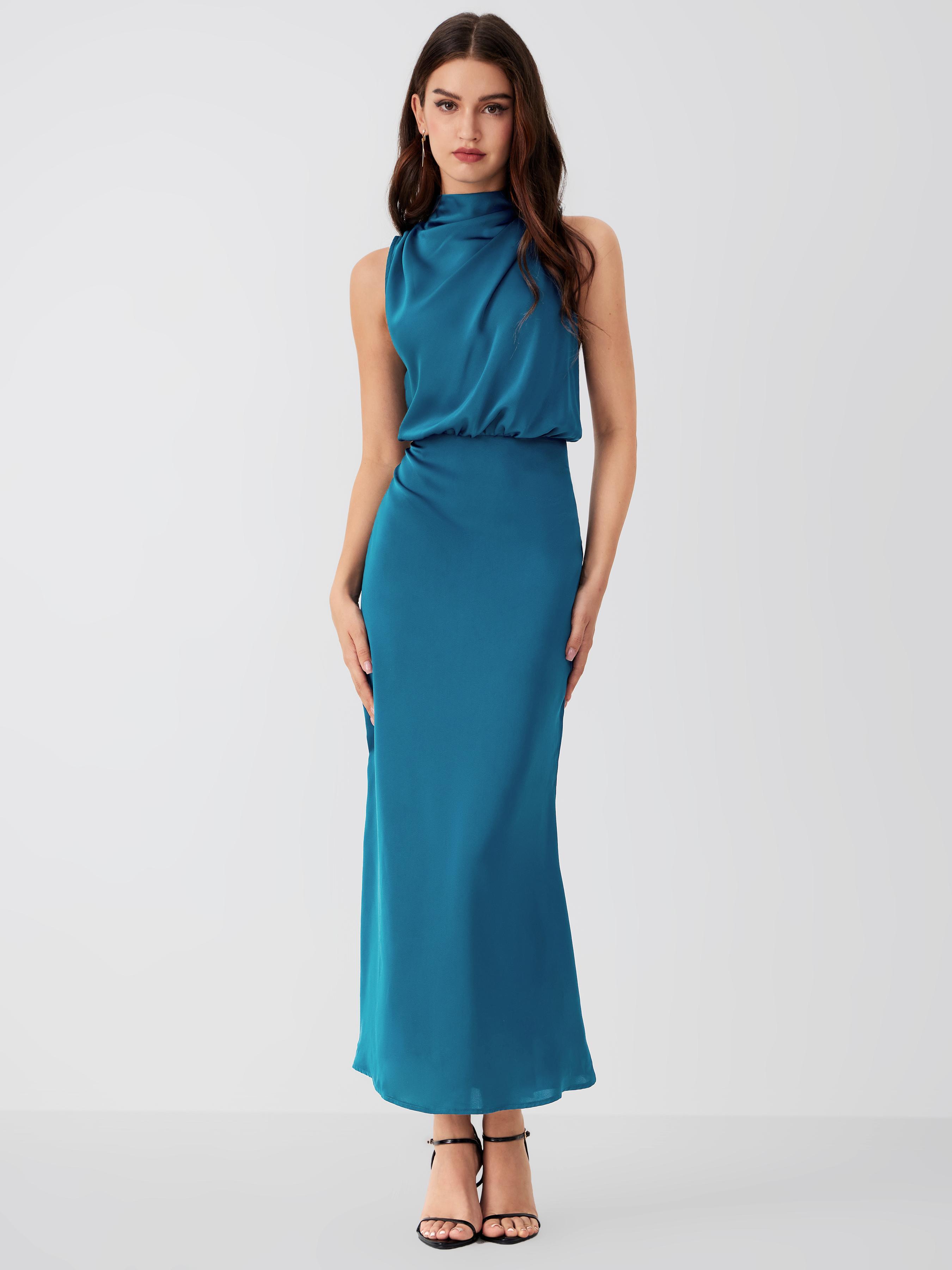 High Neck Sleeveless Ruched Maxi Dress Product Image