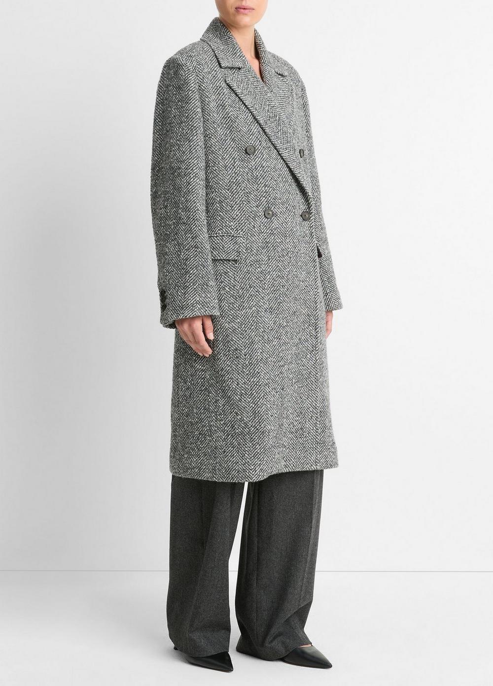 Italian Herringbone Wool-Blend Double-Breasted Coat Product Image