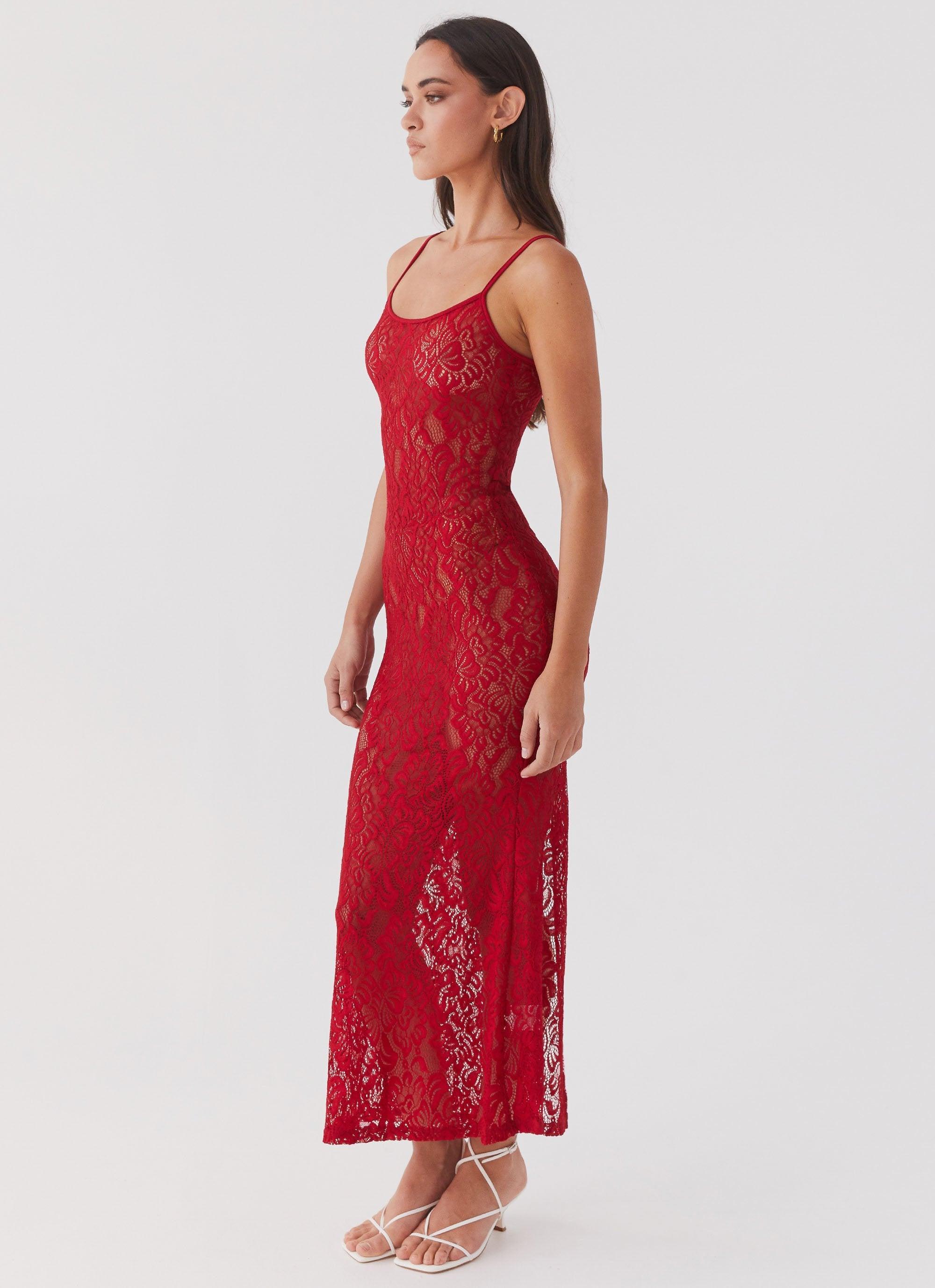 Leona Lace Maxi Dress - Red Rose Product Image