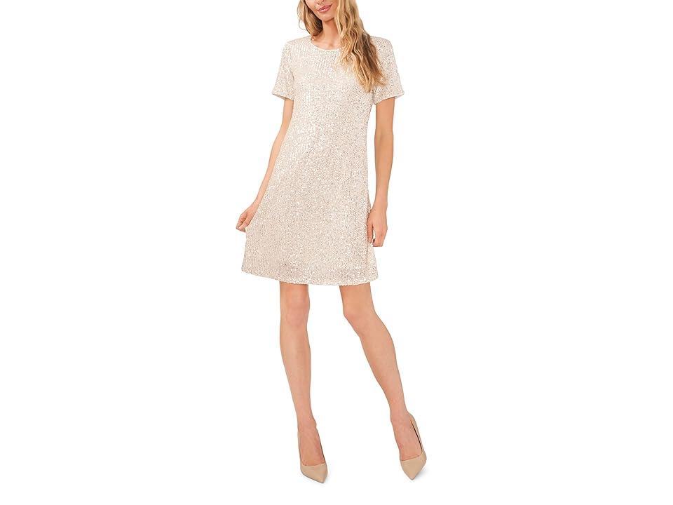 CeCe Short Sleeve Sequin Shirtdress (Champagne) Women's Clothing Product Image