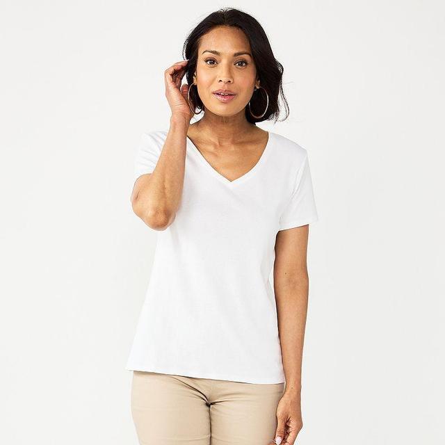 Petite Croft & Barrow Essential V-Neck Tee, Womens White Product Image