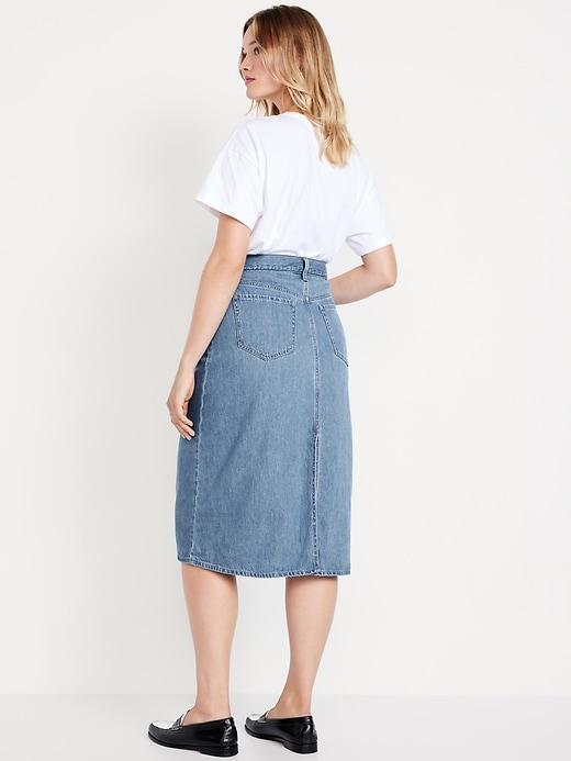 High-Waisted Wow Jean Midi Skirt Product Image