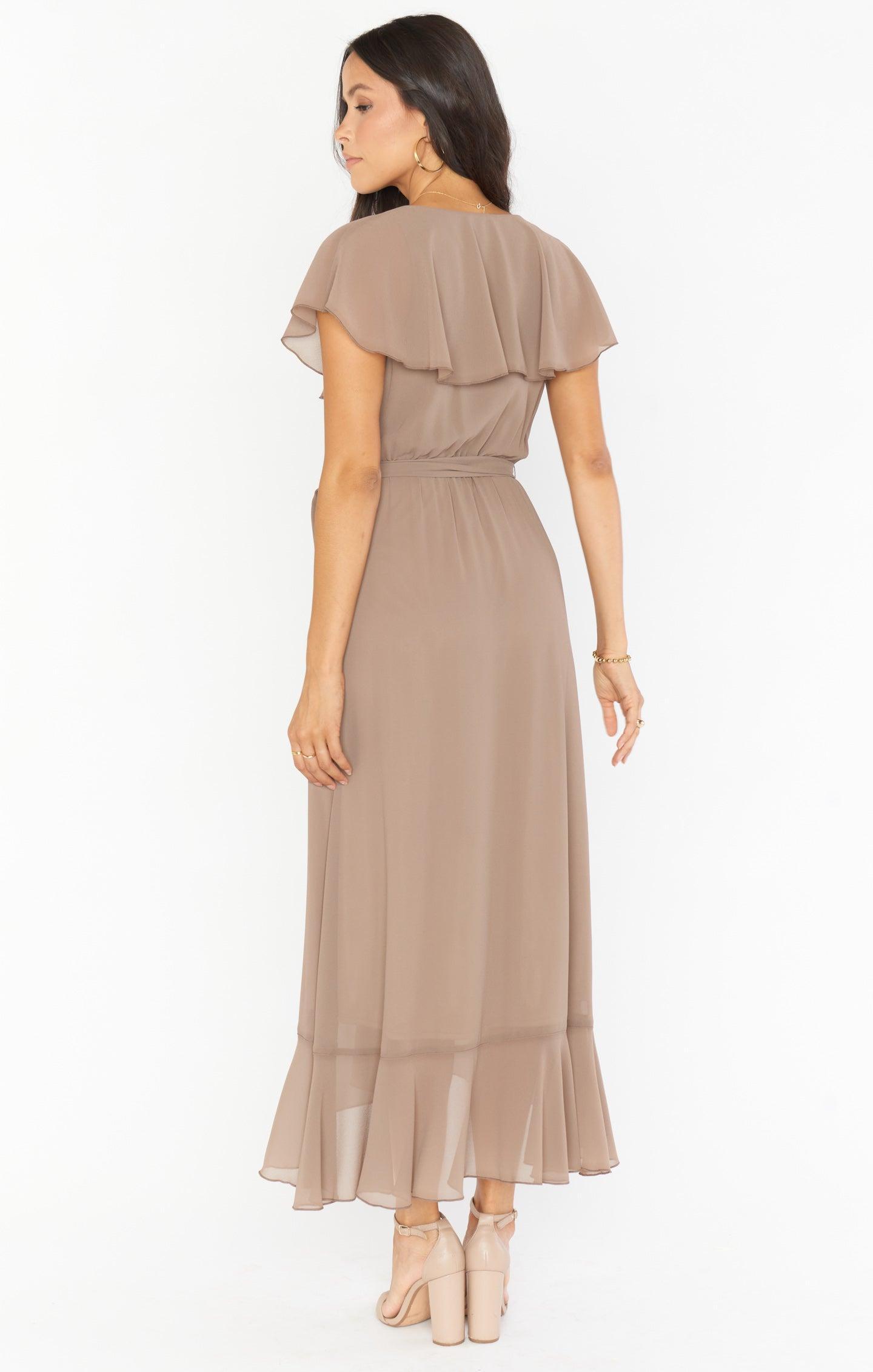 Jess Ruffle Midi Dress ~ Neutral Mauve Chiffon Product Image