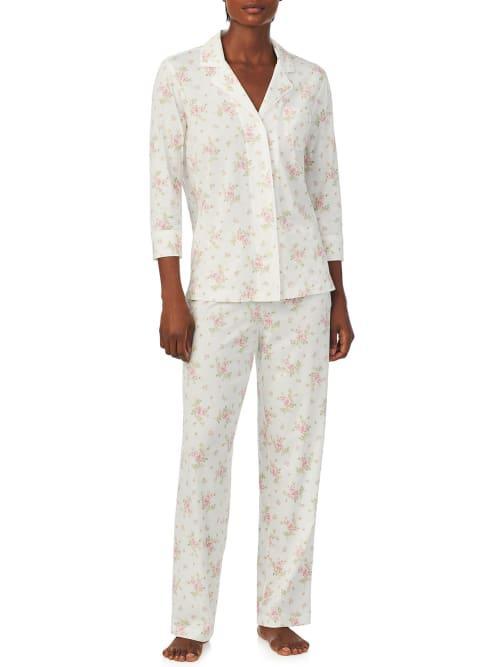 LAUREN Ralph Lauren 3/4 Sleeve Notch Collar Long PJ Set (Blush Paisley) Women's Pajama Sets Product Image