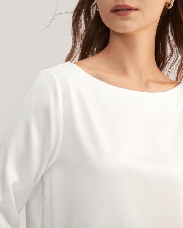 3/4 Sleeve Boat Neck Silk Blouse Product Image