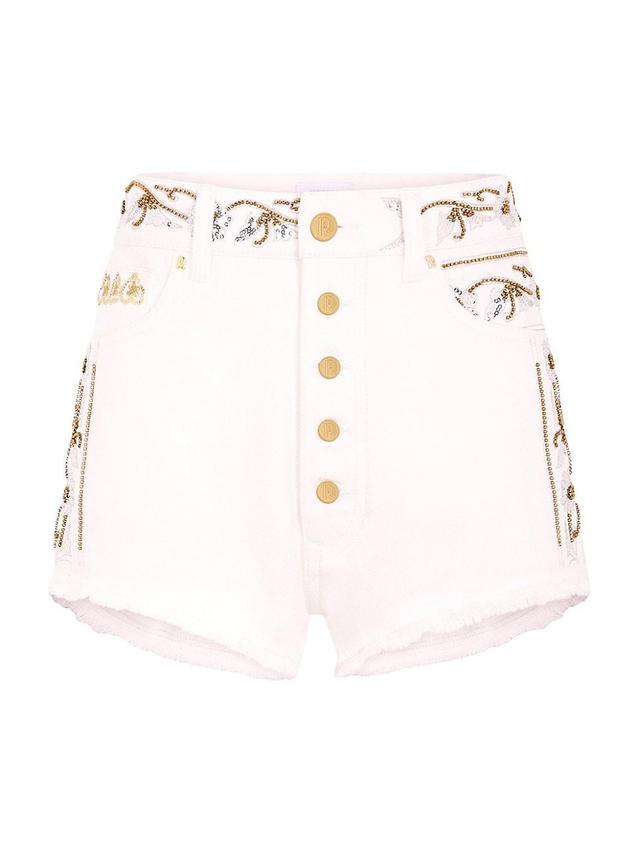 Womens Embellished Embroidered Denim Shorts Product Image