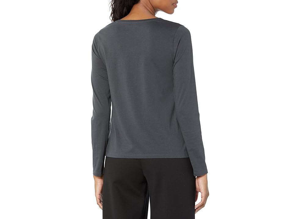 Eileen Fisher Petite Round Neck Long Sleeve Tee (Graphite) Women's Clothing Product Image