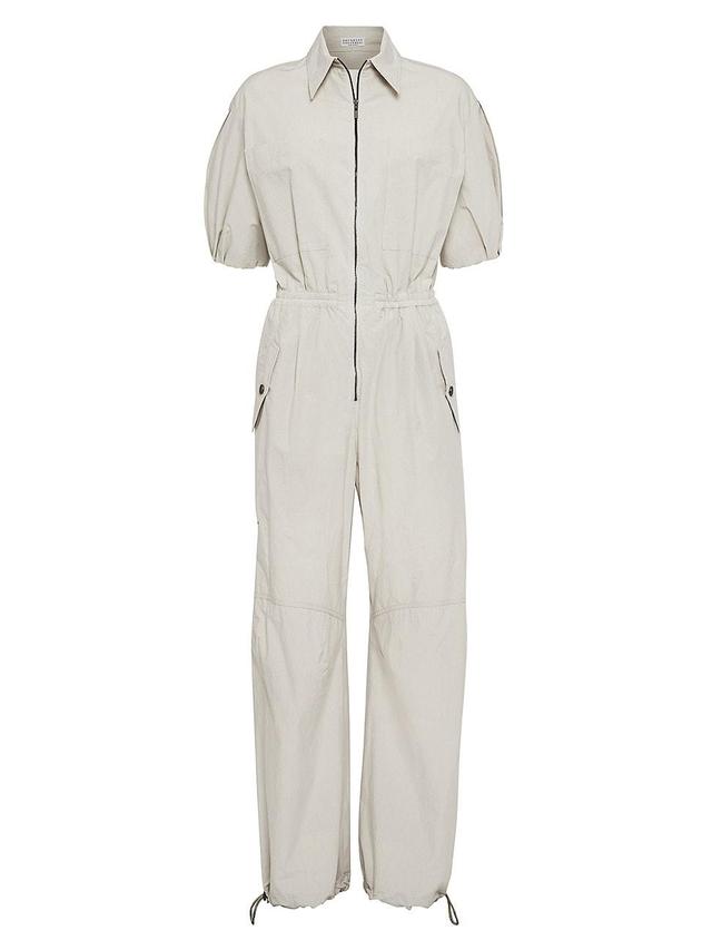 Womens Lightweight Wrinkled Cotton Poplin Utility Jumpsuit with Monili Product Image