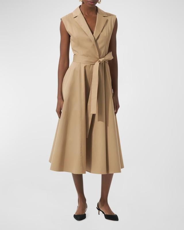 Flared Sleeveless Self-Belt Midi Trench Dress Product Image