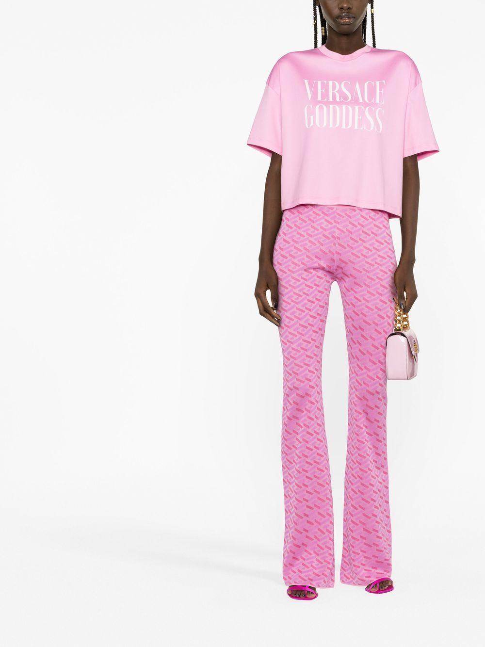 VERSACE Slogan-print Short-sleeve T-shirt In Pink Product Image