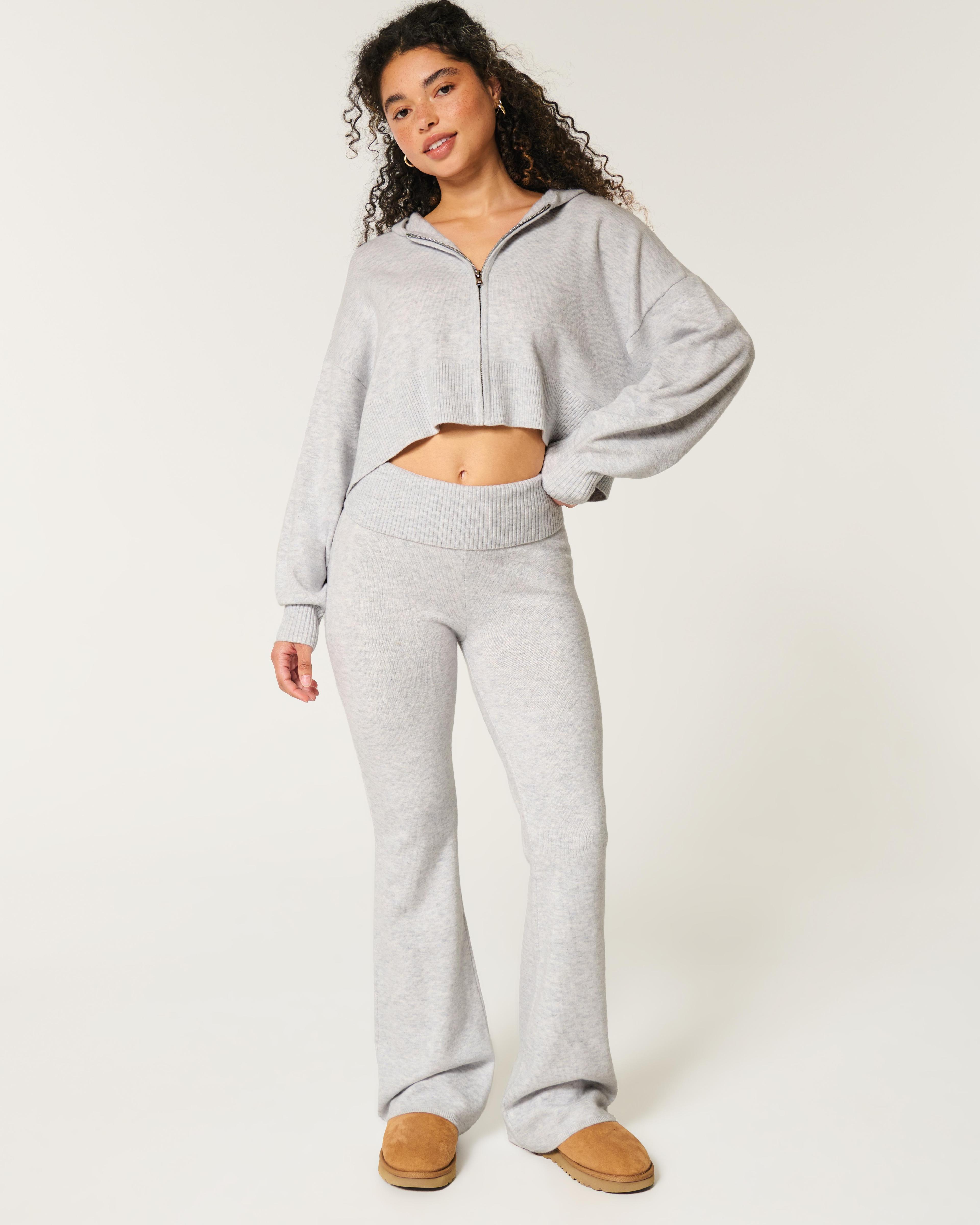 Gilly Hicks Sweater-Knit Foldover Waist Flare Pants Product Image