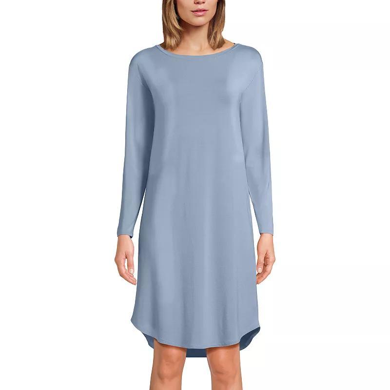 Womens Lands End Long Sleeve Cooling Nightgown Pale Grey Blue Product Image