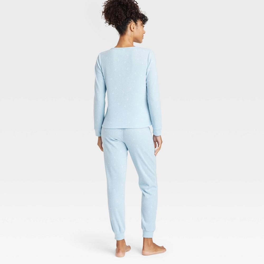 Women's Thermal Long Sleeve Henley Top and Jogger Pants Pajama Set - Auden™ Blue/Snowflakes XXL Product Image